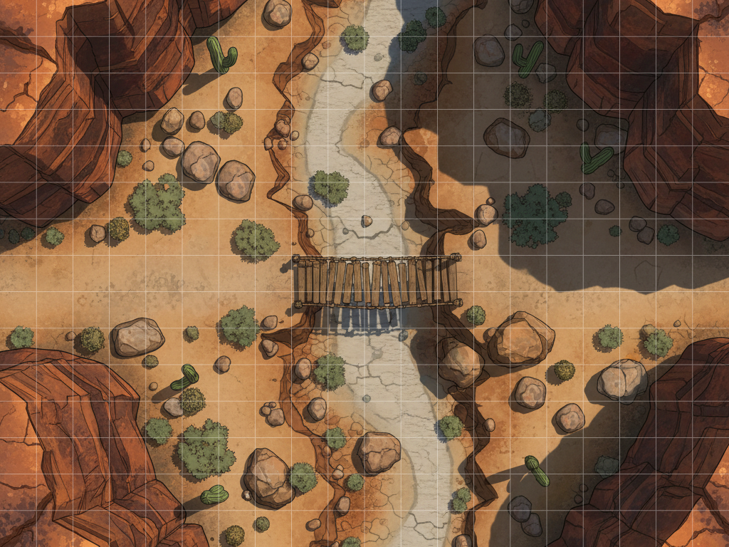 AI desert map, canyon battle map, wilderness battle map, TTRPG map