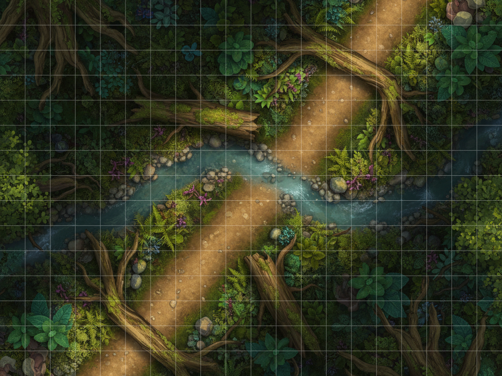 AI battle map, forest battle map, ambush map, TTRPG battle map